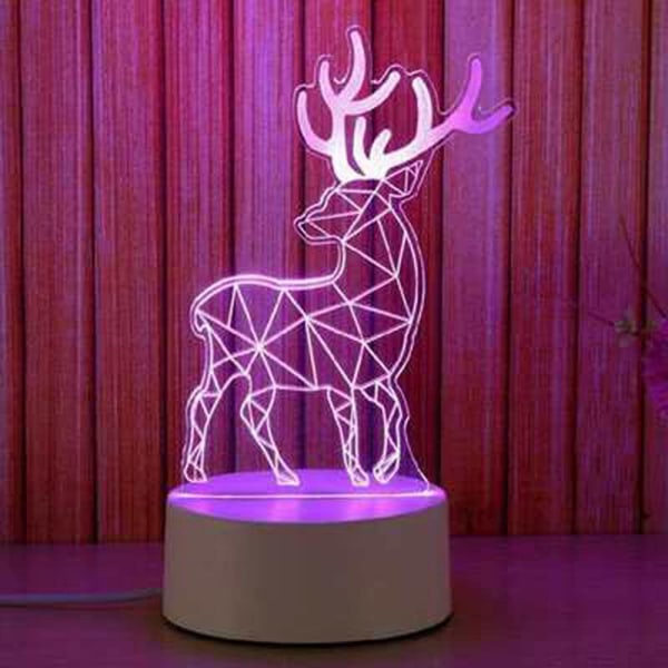LED Nattlampa för Barn 3D Dimbar LED Elg Bordlampa Bärbar 7 Färgväxlande USB Laddningsbar Barnkammare Sängbord Hjort Nattlampa för Sovrum