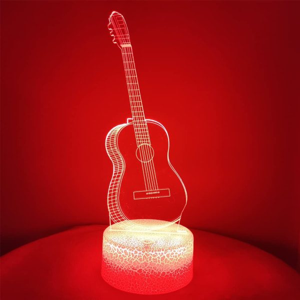 3D Illusions nattlyslampe Gitar - Gitar 3D Illusionslampe 16 Fargeendrende 3D LED Nattlys Berøringslamper (Svart)