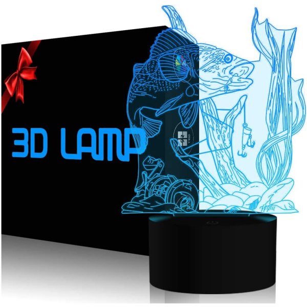 3D Fiskelampa Illusion Nattljus LED Touch Fish Skrivbord Tab