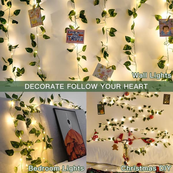 33ft 100 LED Batteridrivna Pothos Slingor, Fjärrkontroll & Varmvitt, Sovrum/Trädgårdsdekor 100LDE