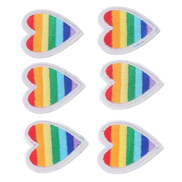 6 stk. Regnbuehjerte-patches DIY Regnbuehjerte-form Patches Dekoration til syning Broderi Tøjreparation Hvid kant