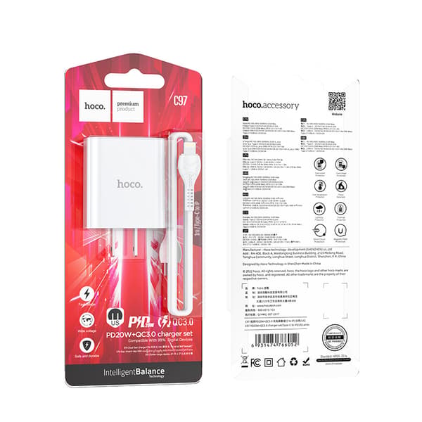 hoco. C97 ny PD20W+QC3.0 laddare för iPhone13 mobiltelefon
