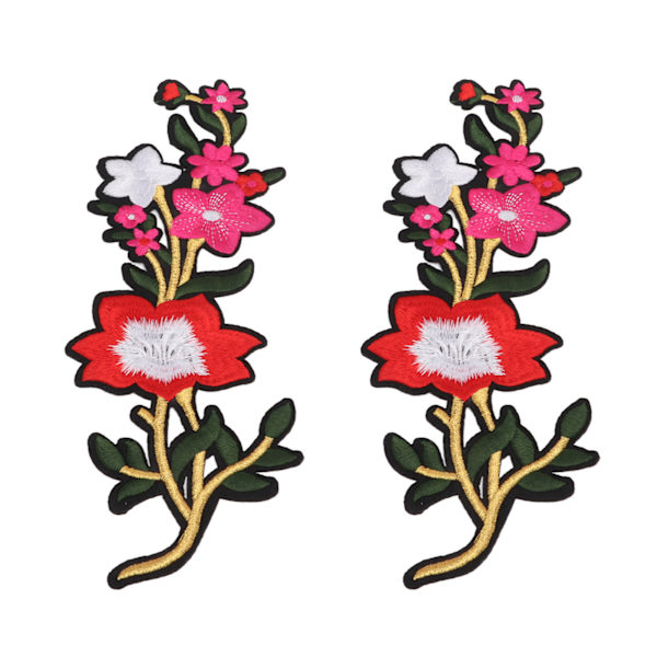 Blomster Patch 2 Blomster Lyse Farvet Polyester Special Mønster Broderet Patch til Tasker Tøj Nederdele Sko Rød