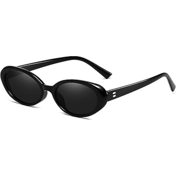 Retro soikeat aurinkolasit naisille miehille Muoti Pienet soikeat aurinkolasit 90-luvun vintage-sävyt Black/Grey