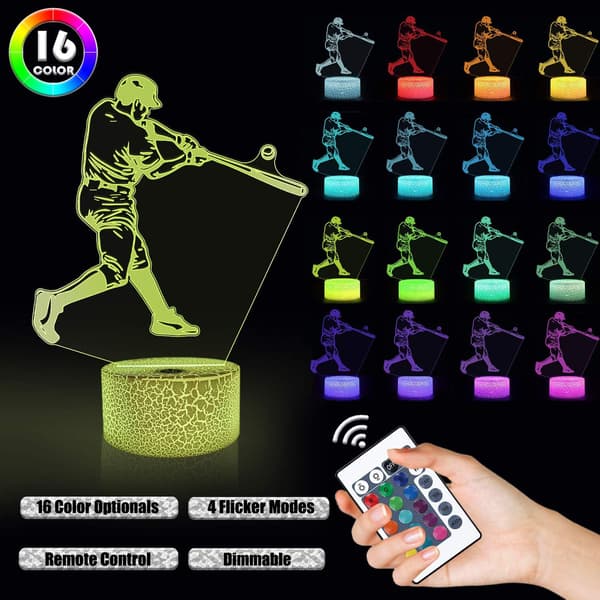 Baseballspiller Gaver, 3D Natlampe til Børn Optisk Illus
