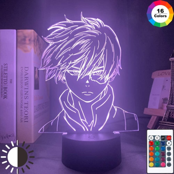 Manga My Hero Academia Shoto Todoroki Figur 3D Lampe LED Natlampe Berørings-/Fjernbetjening til Børn Drenge Soveværelse Dekoration Akryl Bordlampe