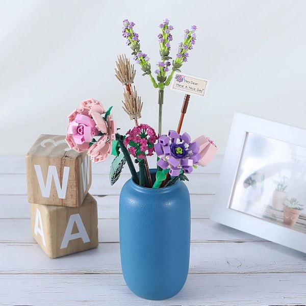 Mini-Lego Blombukett Byggset, Konstgjorda Blommor, DIY Unik Dekoration Hem, 547 Stycken Botanisk Kollektion för Barnpresent