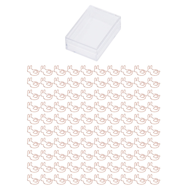 100 st papperklämmor Bärbar söt djurform Galvanisering Roséguld Metall Papper Klämma Box Kontorsmaterial Kanin