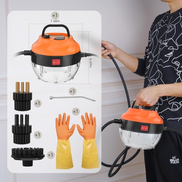 2500W håndholdt damprenser til rengøring, 1000ML højtryks damprenser til møbler, dybderens gulvtæpper, fliser, linoleum, arbejdsflader, vinduer