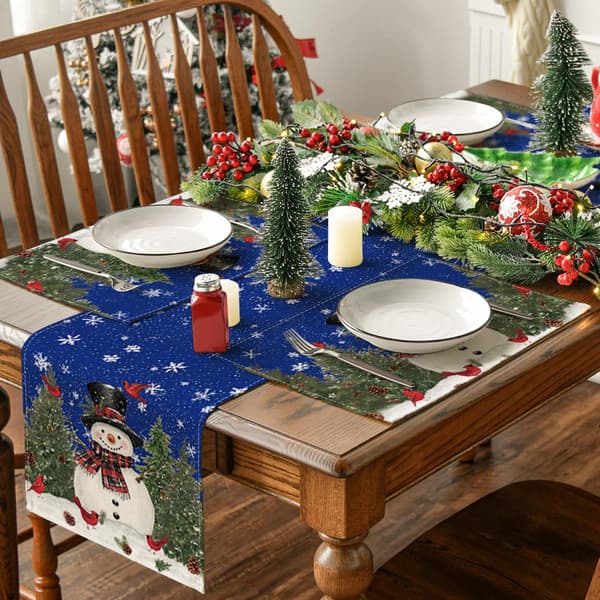 Jule-dækkeserviet sæt med 4, vaskbare vinterlandskab spisebordsmåtter 12x18 tommer, julebordsdekoration til Thanksgiving Blue