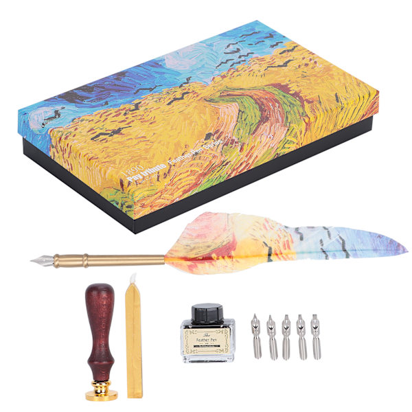 Fjäderpenna Dip Art Kalligrafi Retro Vintage Quill Presentförpackning Kit med Lackstämpelverktyg Vetefält