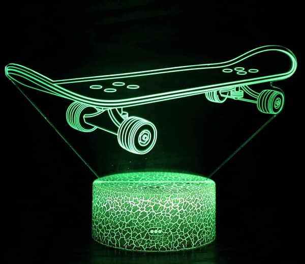3D Illusion Rutchebane Skateboard Natlampe Lys 16 Farver