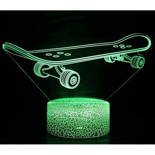 3D Illusions Skateboard Nattlampe med 16 Fargeendringer, Berøringsfølsom Hvit Base med Fjernkontroll, Bursdagsgave til Gutter og Jenter