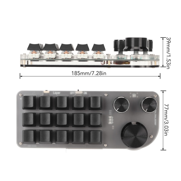 Programmerbar tastatur 3 knotter 15 taster bærbar RGB Bluetooth DIY mekanisk spilltastatur for kontorlaboratorium