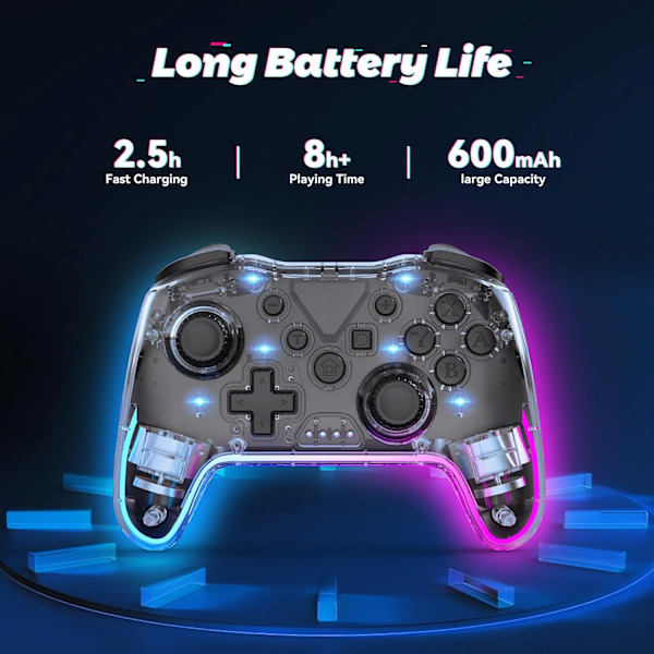 Trådlös Switch Pro-kontroller för Nintendo Switch-kontroller/Lite/OLED/Windows/iOS/Android, 7-färgad justerbar RGB-belysning Switch Remote Gamepad med
