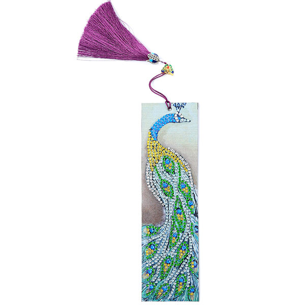 Muotoiltu timanttimaalauskirjanmerkki Riikinkukko-kuvio Tassel DIY-lahja Kirjan koristelu