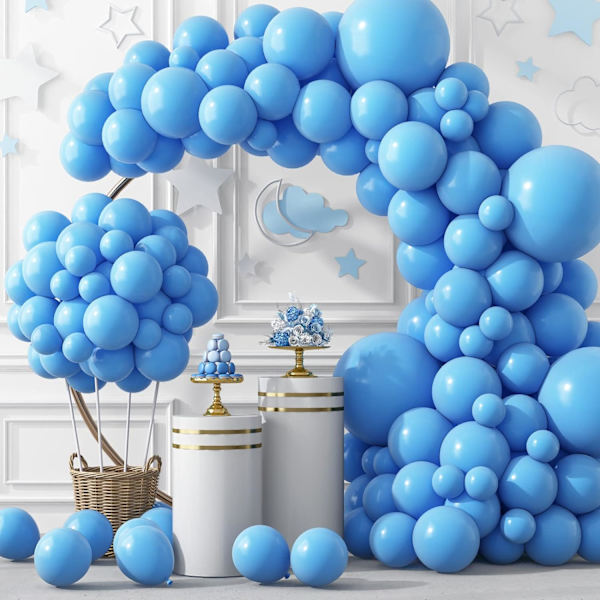 129 stk. lyseblå balloner i forskellige størrelser 18 12 10 5 tommer til guirlandebue, blå balloner til fødselsdag, køn afsløring, babyshower, himmelblå balloner P Blue