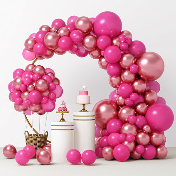 Kuuma pinkki ja punainen ilmapallokaari, 129 kpl eri kokoja 18 12 10 5 tuumaa Magenta ja metallinen punainen kukka ilmapallot Garland Arch Kit syntymäpäivä vuosipäivä Magenta and Metallic Red