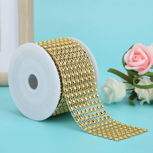 3PCS Rhinestone Mesh Roll Shiny Diamond Wrap Ribbon Trim DIY Håndlavet DekorationGuld