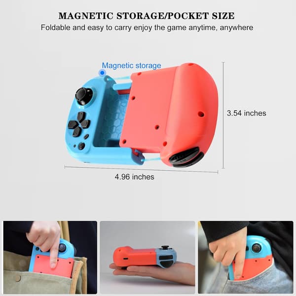 Mobil Gaming Controller til iPhone, Android, PC, Direct Play, Bærbar Mini Bluetooth Controller Gamepad Joystick med Magnetisk Opbevaring til iPhone 1 Blue+Red