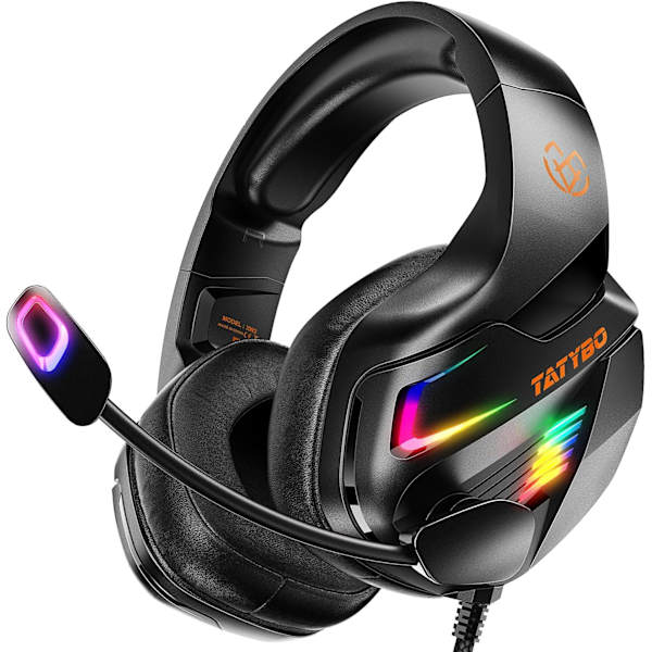 Gaming Headset til PC PS5 PS4 XboxOne, Gaming Hovedtelefoner med 50mm Drivere 3D Surround Sound, Støjreducerende Mikrofon, Bløde Memory Ørekopper & 4 Tilstande RGB