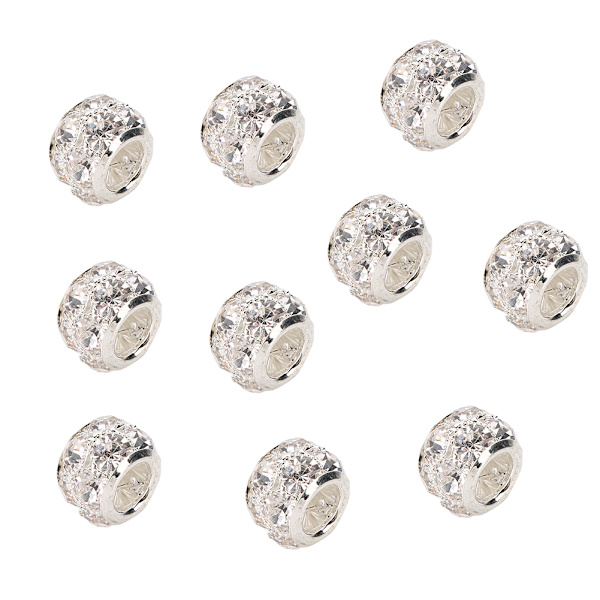 10 st Rhinestone Hål Pärla Rund Silver DIY Kläder Hängen Skor Tillbehör