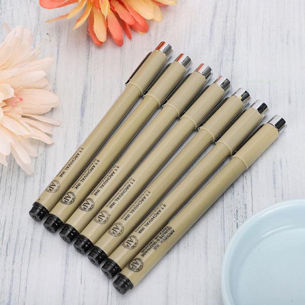 Fineliner Pen Set Vattentät Bleksäker Svart Linje Ritning Konst Serieteckning Skiss Penna 7 st