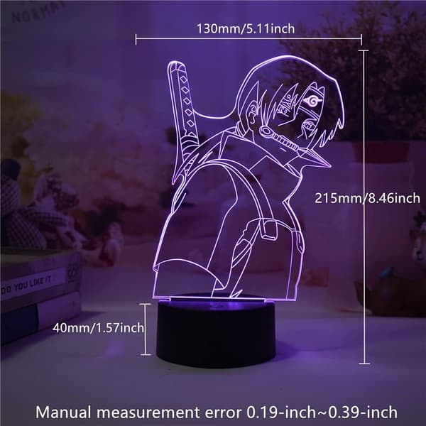 Anime Uchiha Itachi, 3D Nattlampe, 16 Farger Endrende LED N