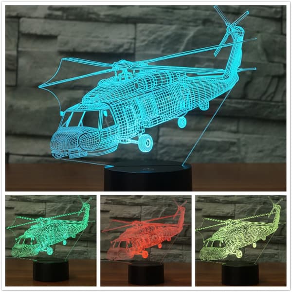 3D Flygplan Helikopter Nattljus Djur Bordslampa O