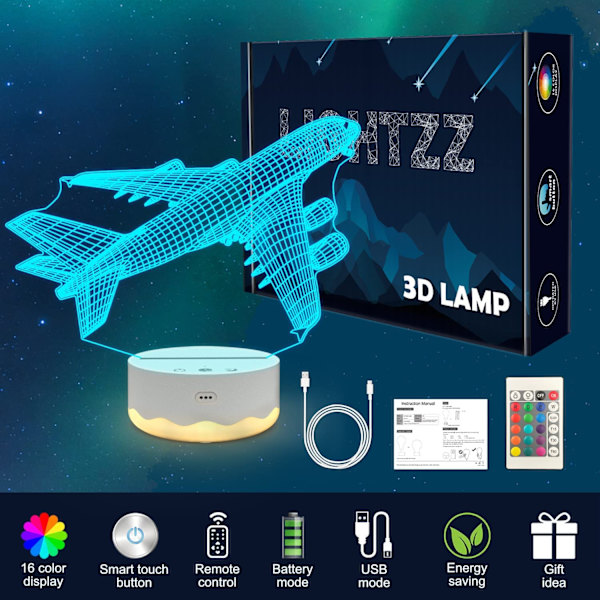 Flygplansgåvor, Flygplan 3D Nattlampa, 3D Illusion lampa wi