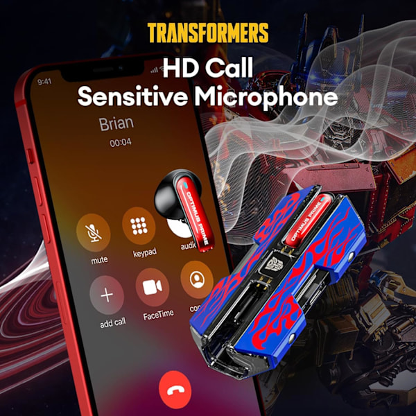 Transformers TF-T01 True Wireless Earbuds Bluetooth 5.4 Hodetelefoner Bass Stereo Øretelefoner, Bluetooth Ørepropp i Øret Støydempende Mikrofon, 60H Spilletid Optimus Prime