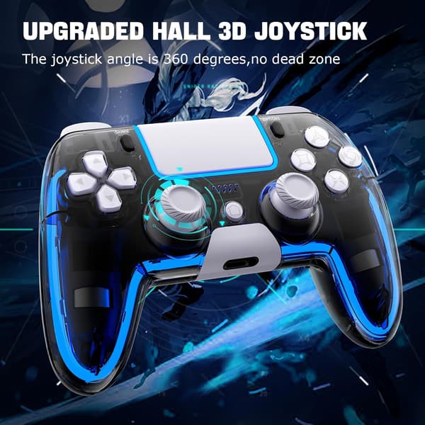 Trådløs PS4-controller med Hall 3D-joysticks/RGB LED-lys/programmeringfunktion, PS4-controller fjernbetjening joystick gamepad, spilcontroller til PS4/Slim/P White