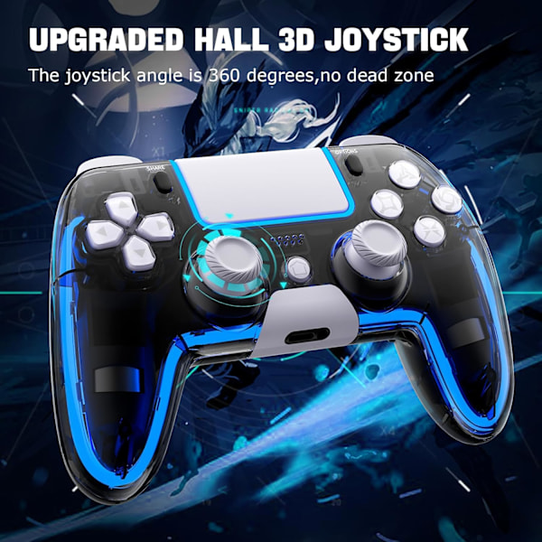 Trådlös PS4-kontroll med Hall 3D-joysticks/RGB LED-lampor/programmeringsfunktion, PS4-kontroll fjärrkontroll joystick Gamepad, spelkontroll för PS4/Slim/P White