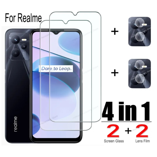 4 IN 1 HD Härdat Glas För Realme C21 Skärmskydd Lins Film