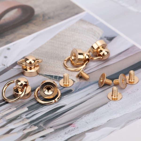 20 sett nagler med 9 mm messing O-ring hodeknapp nagle nagle for lærhåndverk (gull)