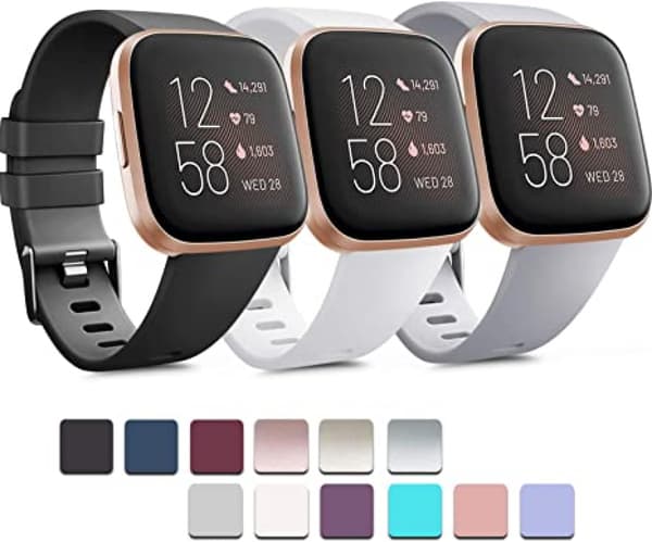 PAKKE 3 Bløde Silikonbånd til Fitbit Versa 2 / Fitbit Versa / Fitbit Versa Lite Classic Justerbare Sportbånd til Kvinder Mænd Lille Stor (Uden Tra