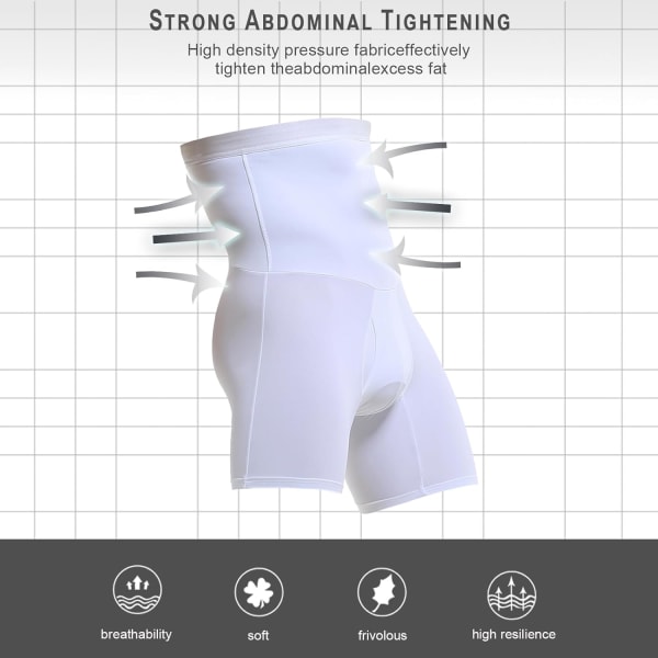 Män Tummy Control Shorts Hög Midja Underkläder Slankning Shapewear Body Shaper Ben Boxer Kalsonger White M