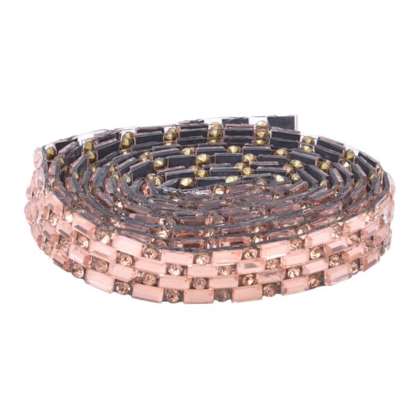 100cm Strass-Kette Heißfix Kristallglas Kette DIY Kleidung Gürtel DekorationChampagner 1cm 4 Reihen