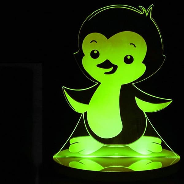 3D Pingvin Nattlampe Illusjon LED 7 Fargeskiftende Til
