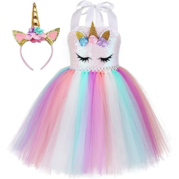 Drømmer Håndlaget Sequin Unicorn Kjole for Jenter 1-10Y med Hodebånd Bursdag Dansefest Kjoler type 1 4T（95-105cm）
