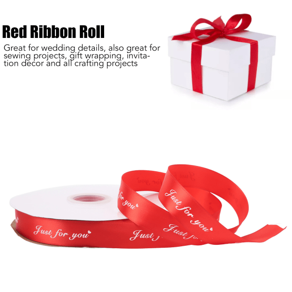 100 yard rødt satengbånd 2,6 cm bredde dobbelt ansikt satengbånd glanset polyester rødt bånd tynt for festdekorasjon