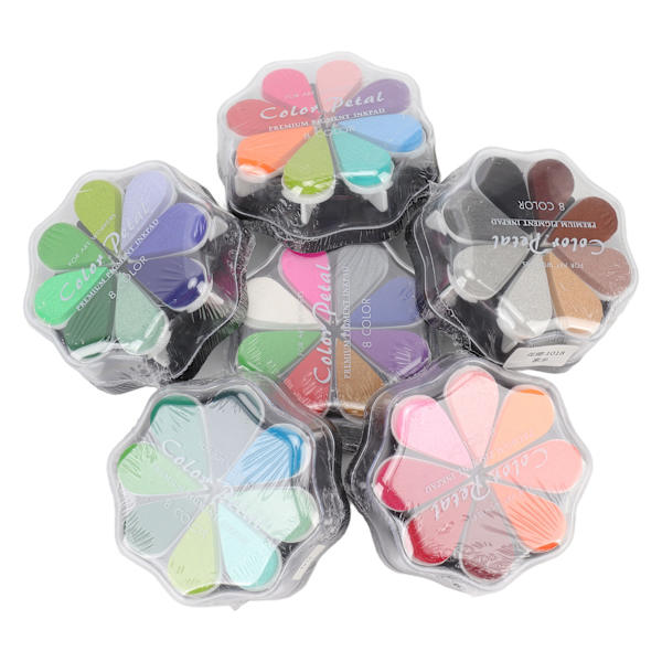 6 stk vaskbare blekkputer i kronbladsform 48 metallfarger DIY gummistempelputer for hunder baby fotavtrykk fingeravtrykk
