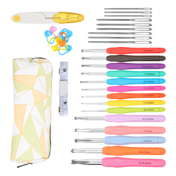 Virka nål set TPR mjukt handtag nålar kit DIY stickning verktyg hushållsartiklar C4-diamantväska