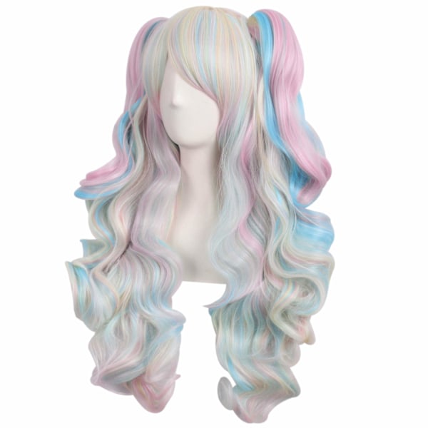 Multifarvet Lolita Lang Krøllet Clip-On Syntetisk Hestehale Cosplay Paryk til Kvinder Halloween Familiefest type C