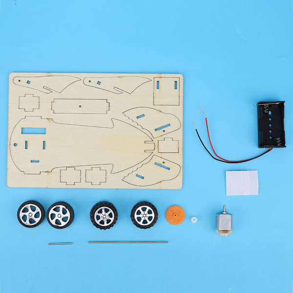 Kilpa-auton kokoamispaketti Manuaalinen DIY Puinen autosetti 1.5V Lasten opetus kokoamispaketti (WF Kilpa-auto B(Pieni auto pää) )