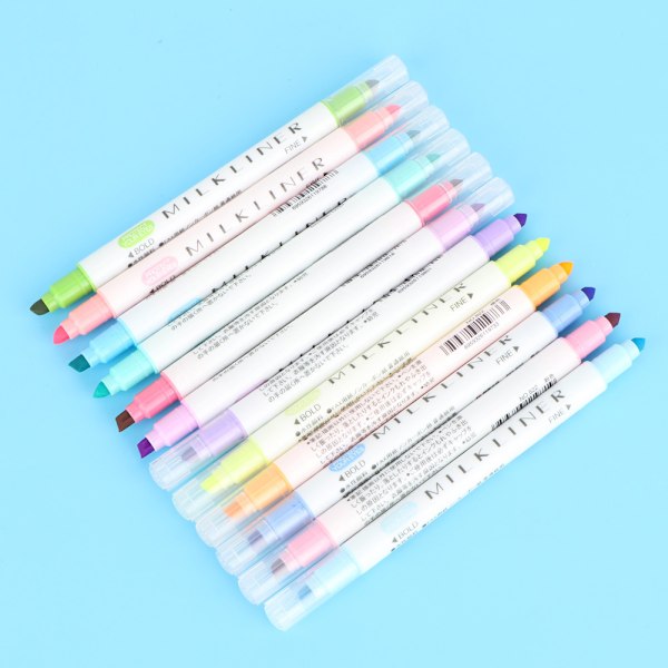 12 farger dobbelthodet fluorescerende penner tegning mild liner penn highlighter stasjonær