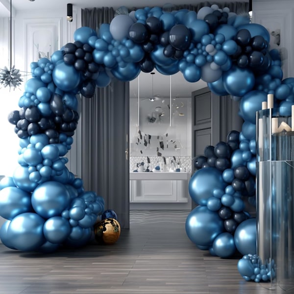 130 st metallblå ballonger i olika storlekar 18\" 12\" 10\" 5\" ballonggirlangbåge perfekt för födelsedag, examen, babyshower, bröllop, semester Metallic Blue