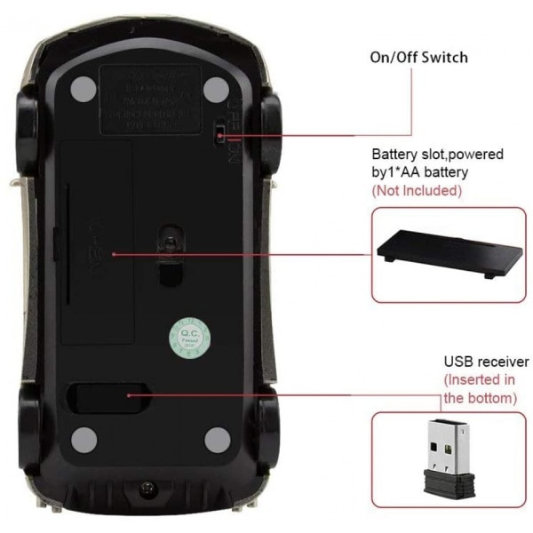 2,4 GHz trådlös bilformad mus 3D optisk spelmus USB M