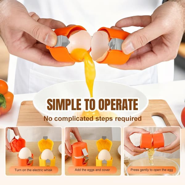 Multifunksjonelt eggverktøysett (oransje) - Oppgradert eggseparator i rustfritt stål, eggåpner, eggdeler og visp for kjøkkenbaking orange