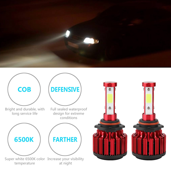 1 Par X6-COB Bil LED Forlygte H4 H7 H11 H13 5202 9004 9005 9006 9007 9012 Hovedlampe (9012)